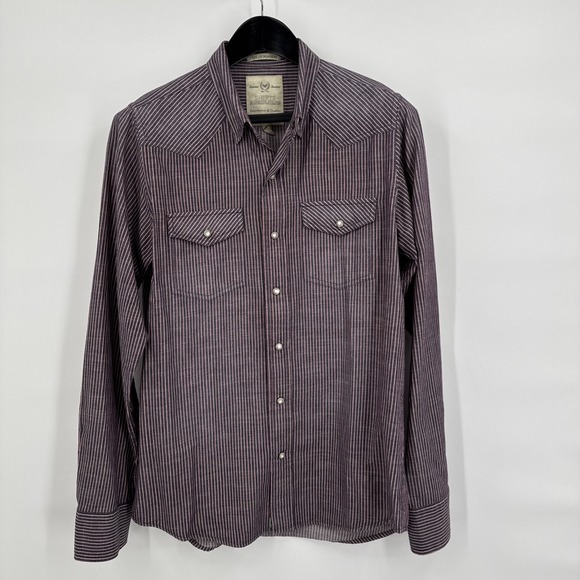 TNS Men's Size Medium Striped Button Down Western Style Shirt Pearl Snap - Picture 1 of 11